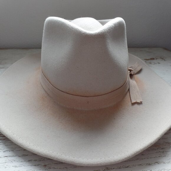 Free People Distressed Ivory Ribbon Bow Wool Hat Ale Alessandrea - Picture 4 of 8